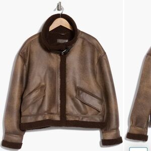 Brown Leather Jacket with Shearling Trim